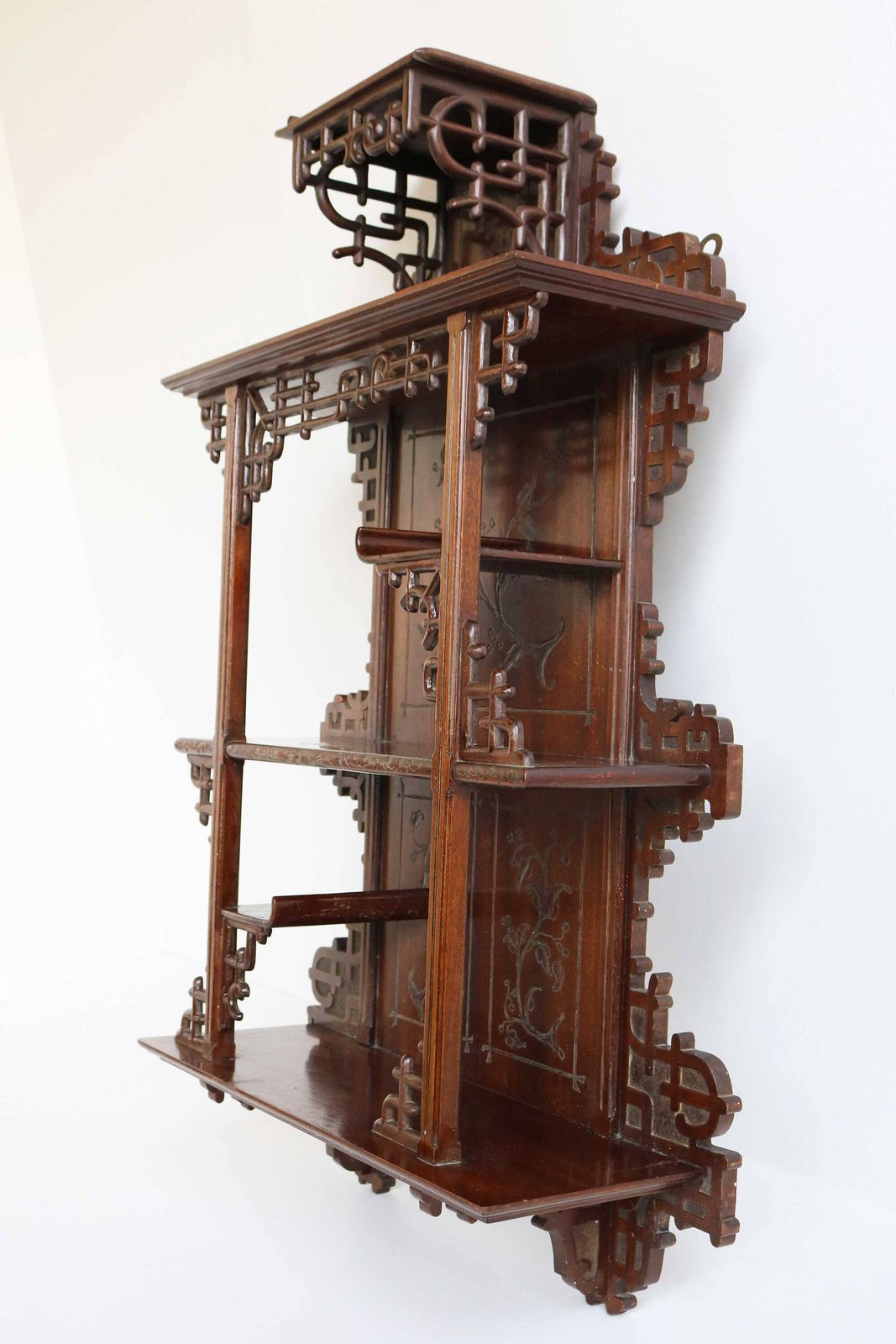 One Of A Kind Gorgeous Antique Wall Cabinet Etagere  Display Rack Japanese Chinese Woodcarved 1890 1900 Rare Wow photo vinterior