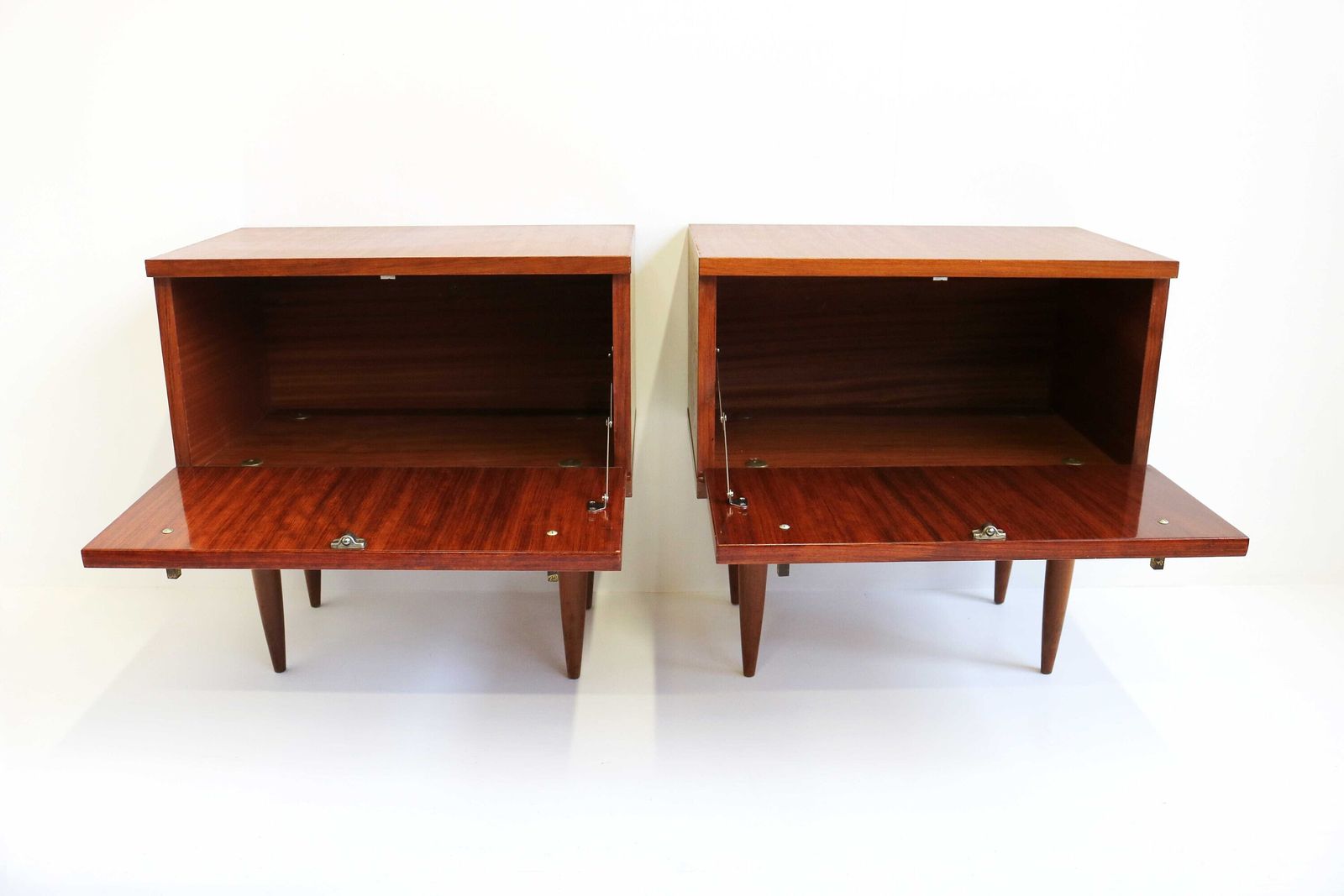 Shiny Pair Midcentury Modern Scandinavian 60 Nightstands Bedside Tables Additional Tables Side Tables 1960s End Tables Valve photo Furniture