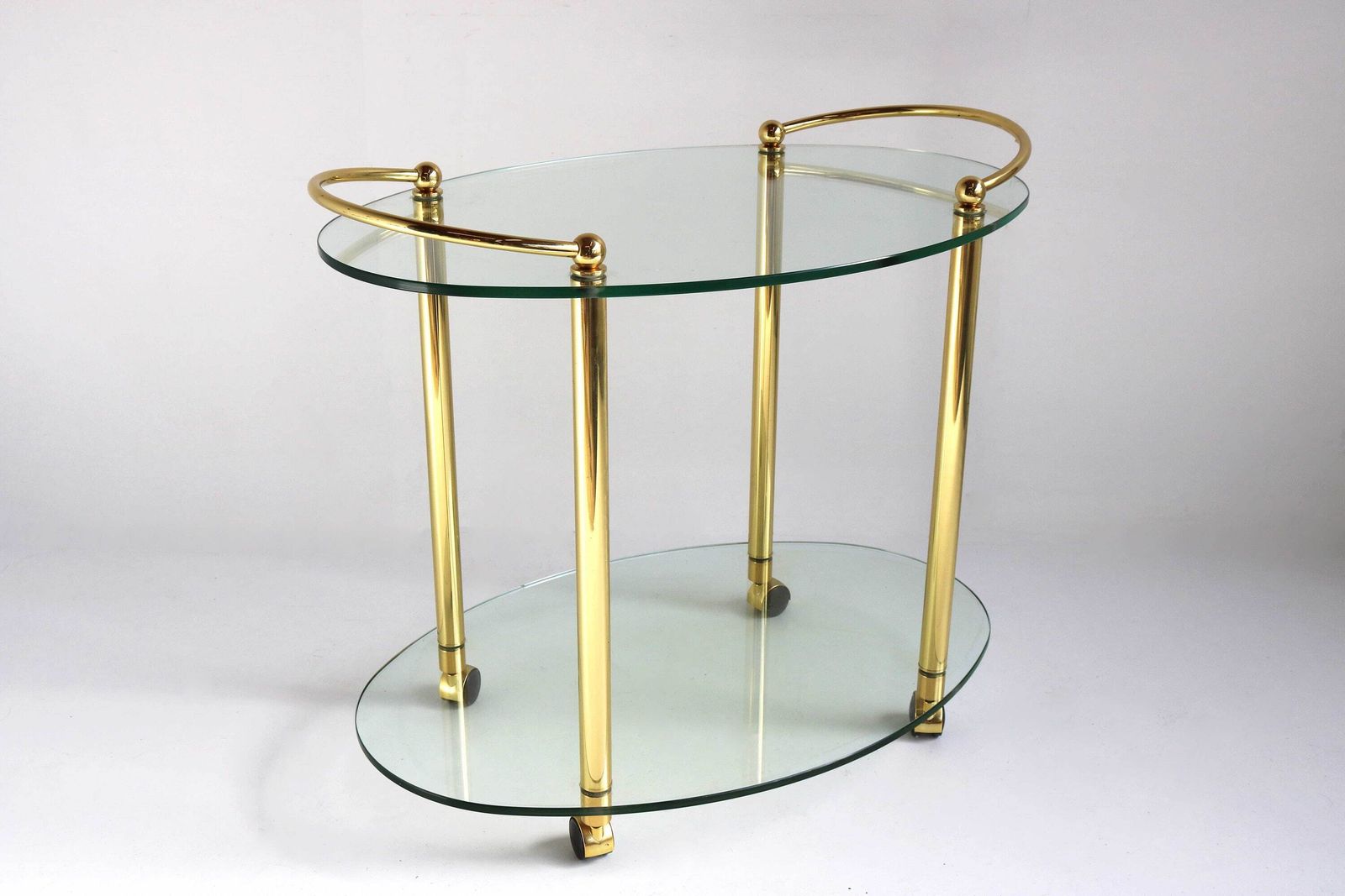 Mid Century Modern Ovale Barcart | Hollywood Regency | Messing En Glas | Ca. 1970