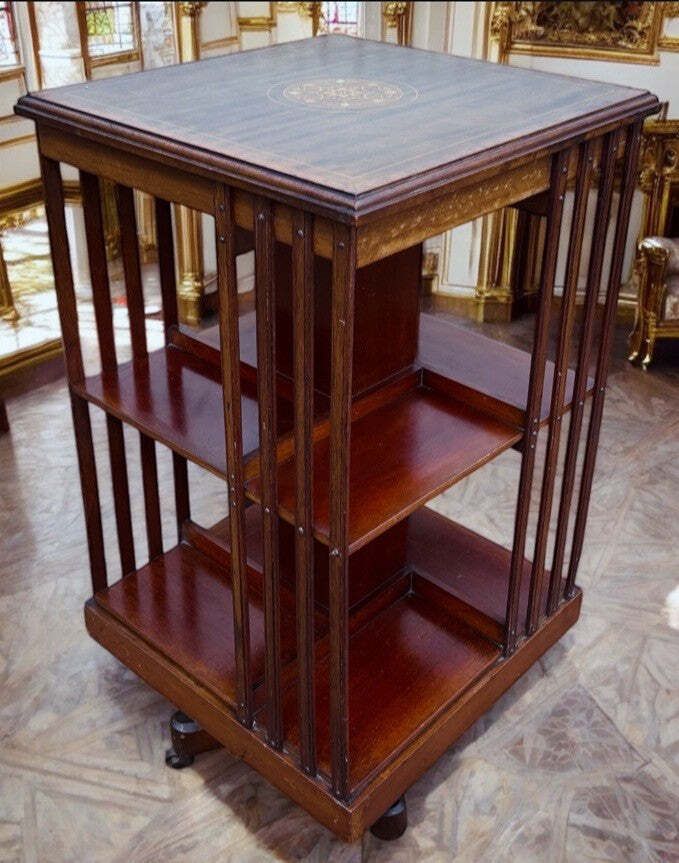 Edwardian Inlaid Mahogany Revolving Bookcase