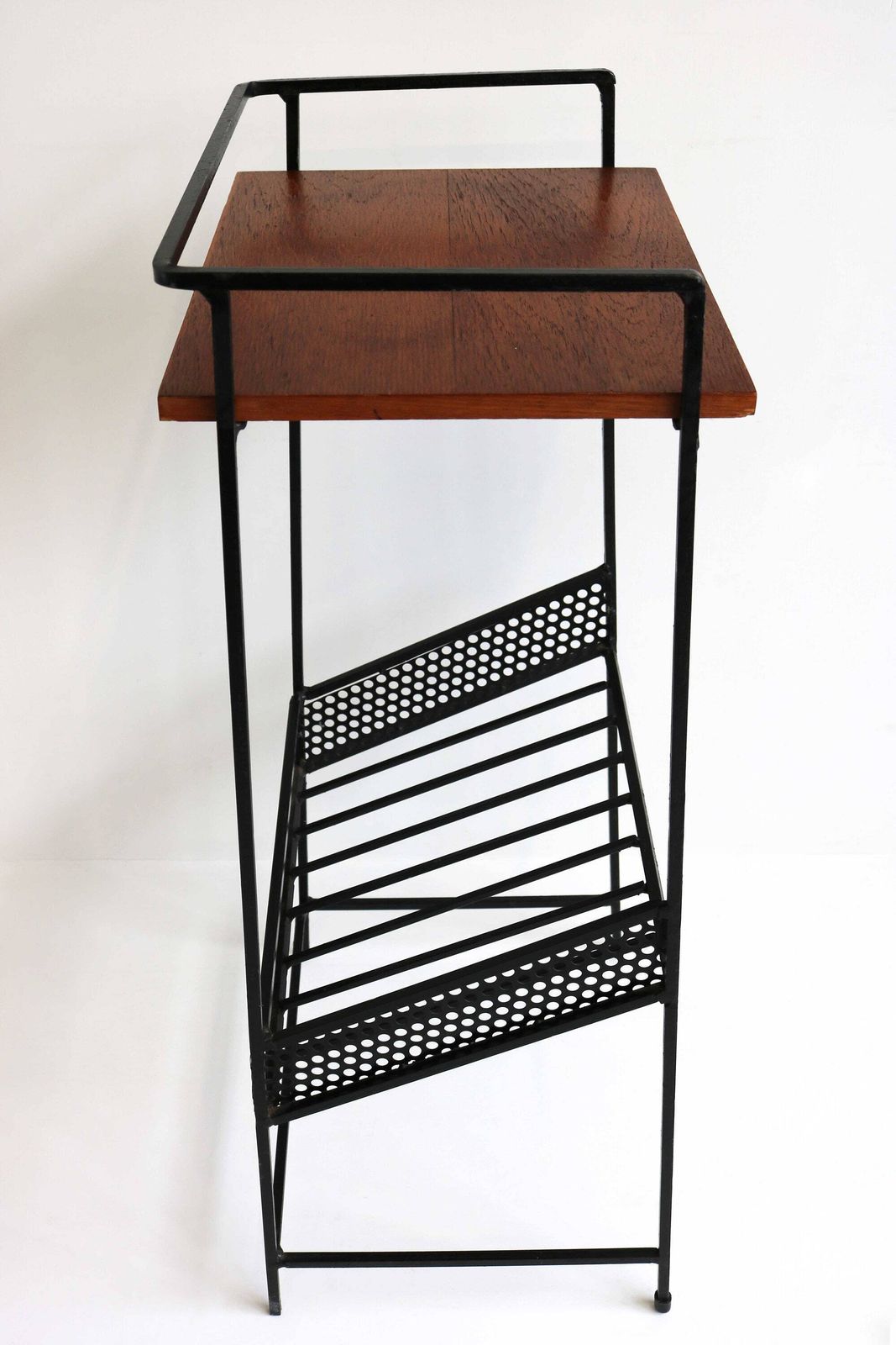 High Midcentury Modern Minimalistic Teak Black Iron Magazine Rack/Table Newspaper Stand Side Table 1960 Design Authentic photo 472.0