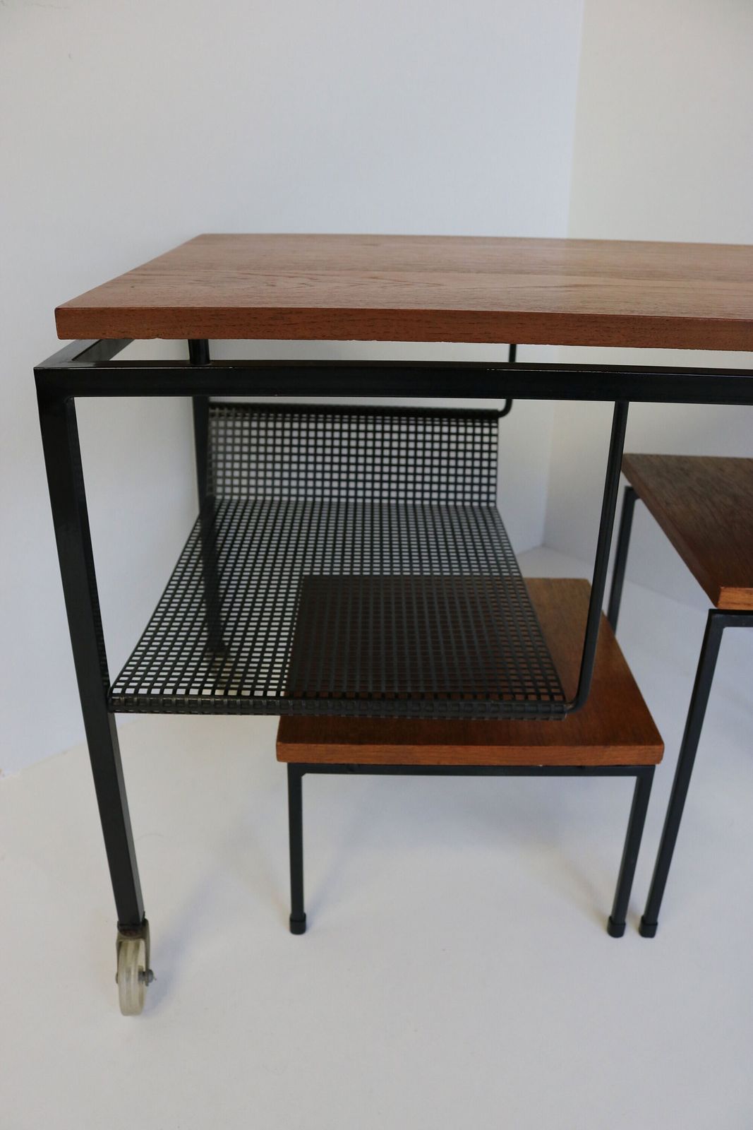 Mid Century Teak Metal Nestingtables Minimalistic Perforated Iron Sidetables Magazine Table Retro 1960 Design Cees Braakman Pastoe Style photo buy