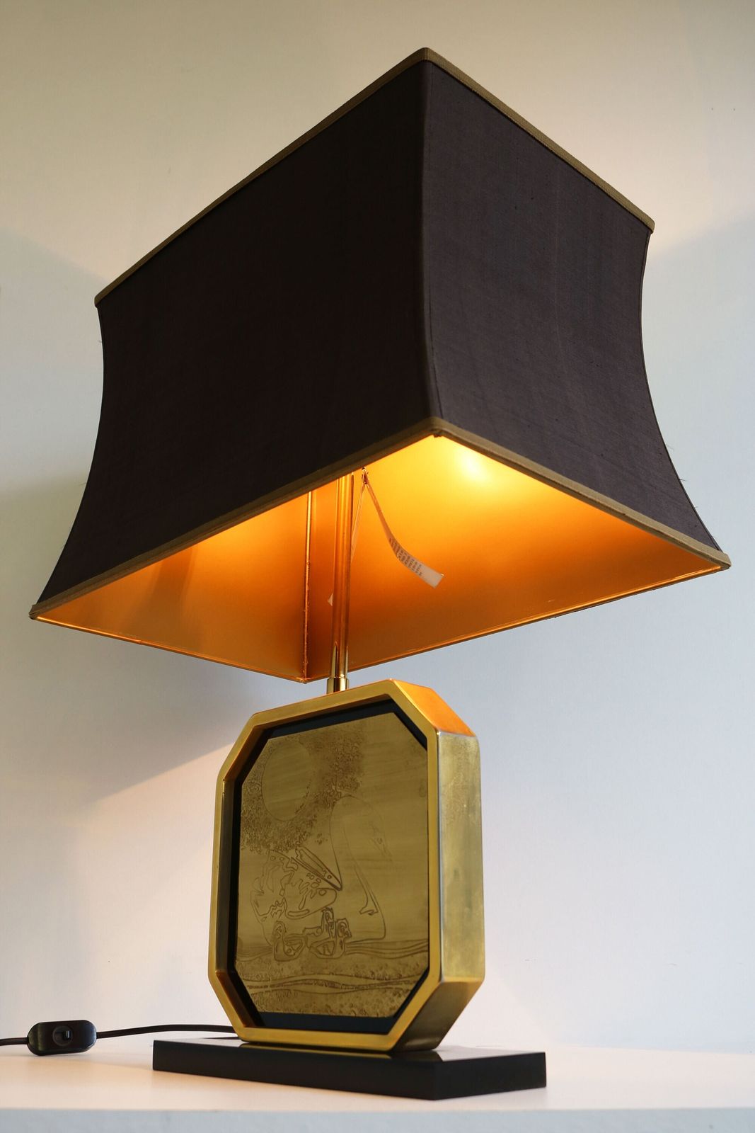 24 Kt Gold Plated& Brass Etched Hollywood Regency Style Glam Table Lamp George Matthias From Maho,Belgian 1970s Swan And Birds photo Lighting