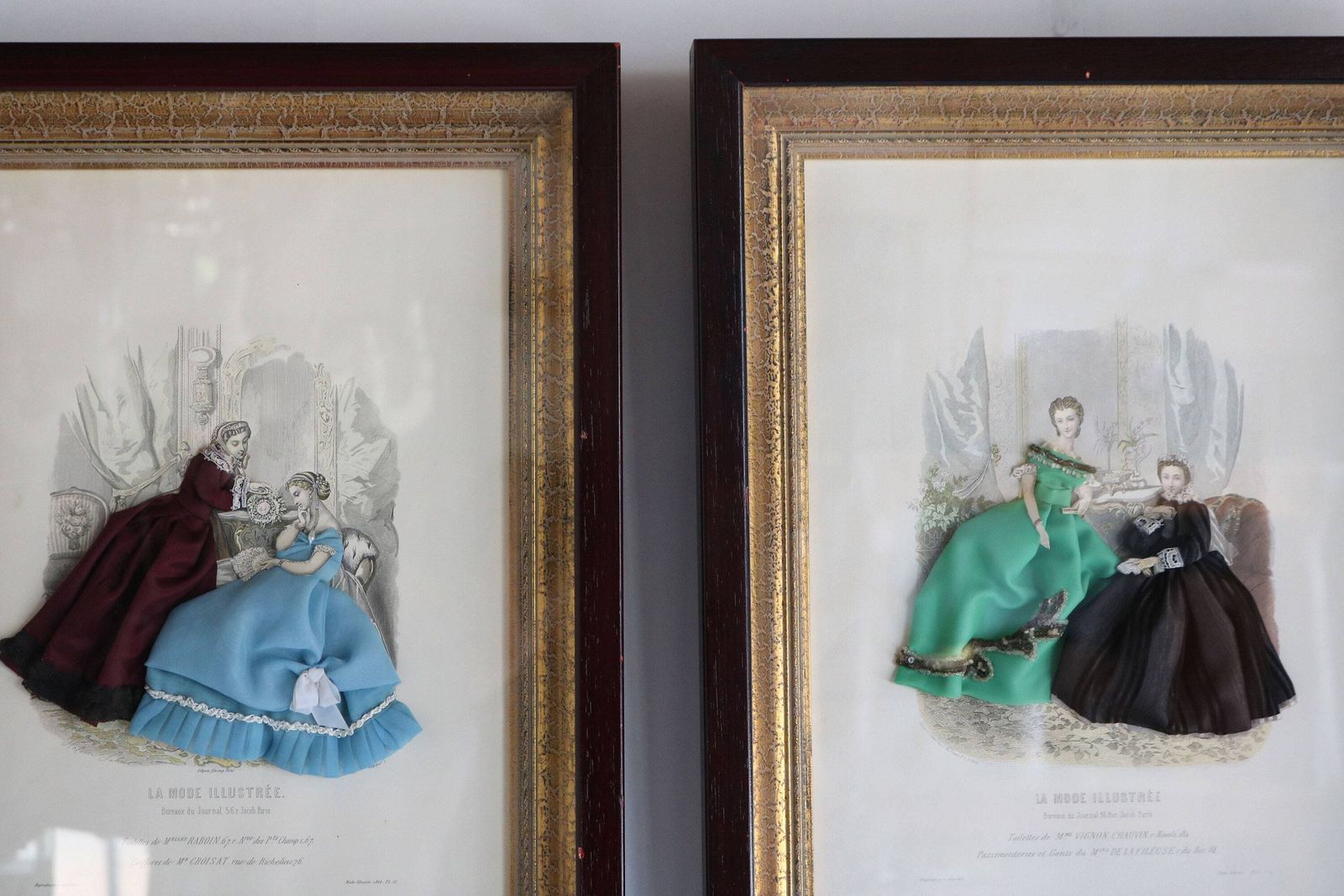 Stel Decoratieve Antieke Franse La Mode Illustree Parijs Stof Versierde Victoriaanse 3d Shadow Box Jurk Mode Print Dames Romantisch photo furniture