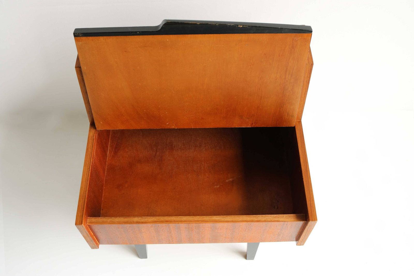 Midcentury Modern Teak Black Legs Valve Scandinavian 60 S Nightstand Danish Bedside Table Side Table End Table 1950 Retro photo vintage