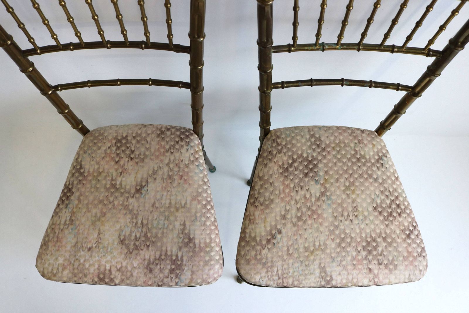 Set Of Two Chiavari Chairs Casted Brass Faux Bamboo Chairs Gilt Iron Couple Pair Bedroom Side Chairs Italian Mid Century Modern 50s photo 714.0