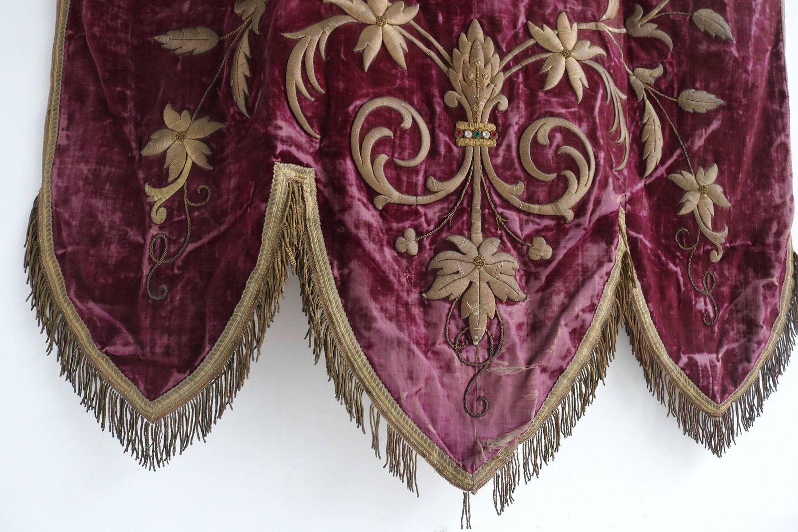 Antique Religious Hand Embroidered Fabric Church Banner Of Saint John The Baptist ‘Ecce Agnus Dei’ Old Procession Altar Victorian Flag 1800s photo vinterior