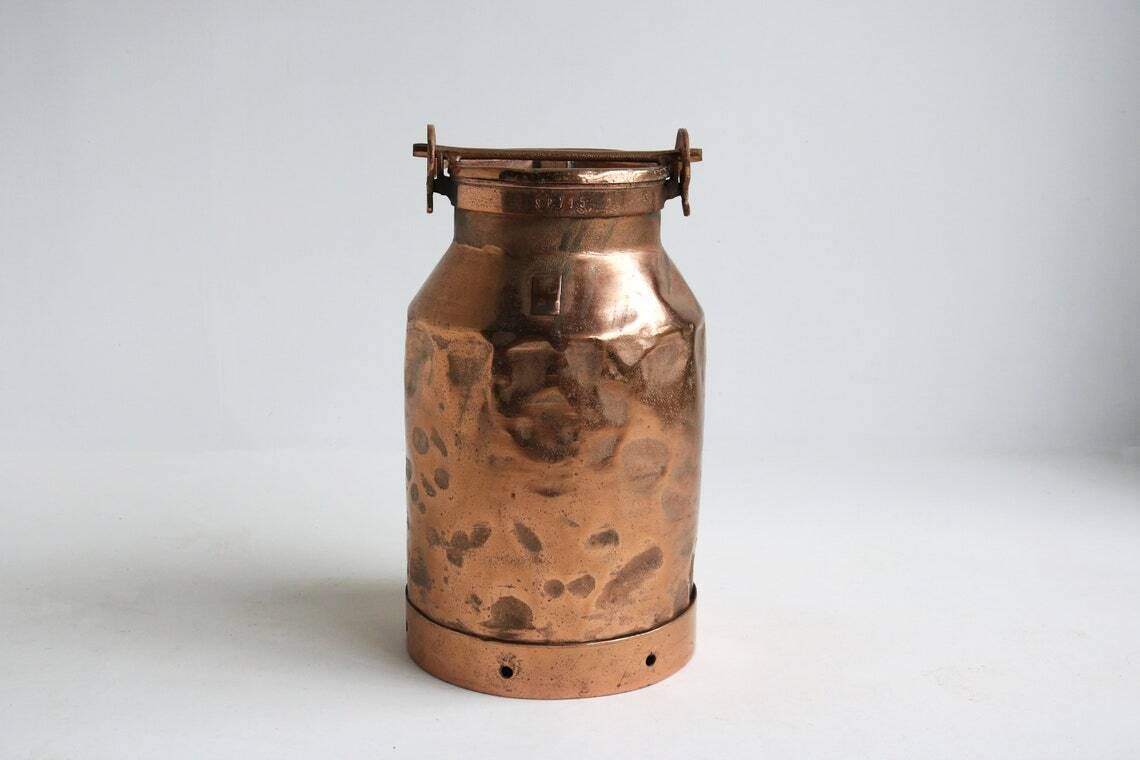 Antique Copper Plated Milk Container "Sp715", 1900s Milk Jar Umbrella Stand Holder Country Style Authentic Can Farm Late 19th Century photo Home Decor