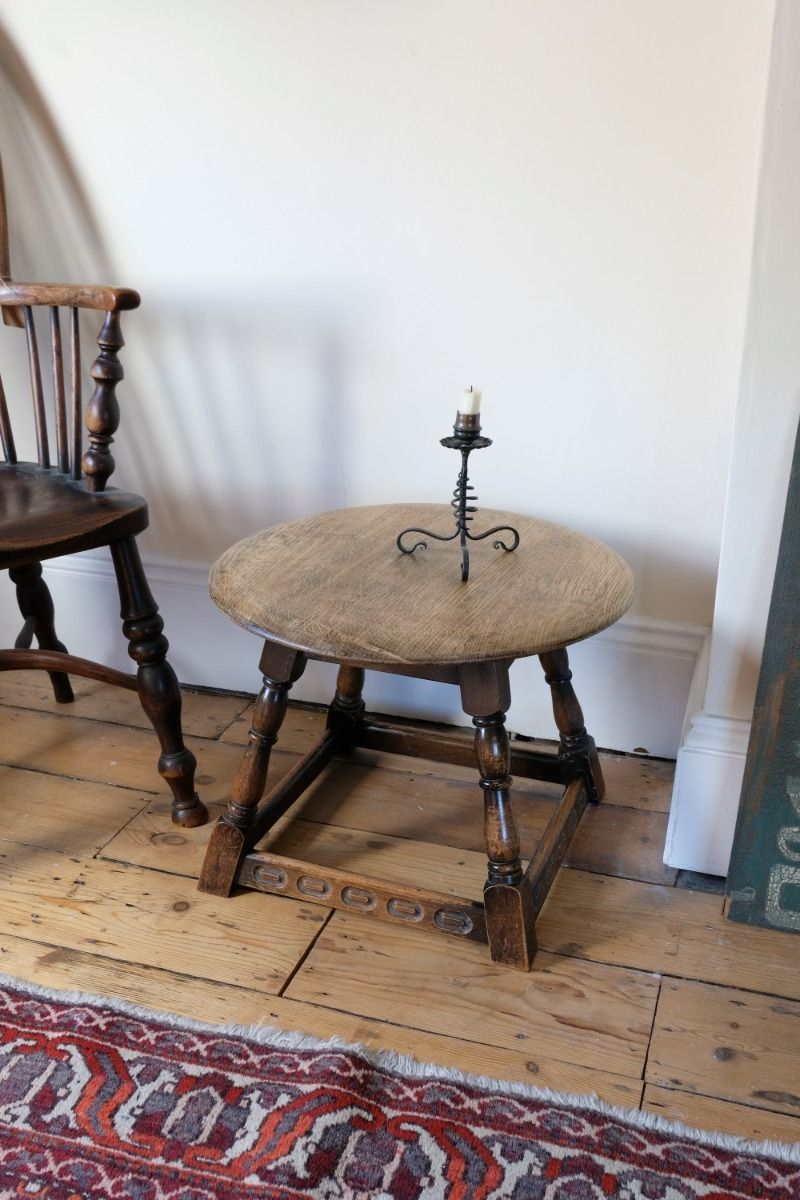 Oak Carved Low Round Table By Priory Circa 1950s photo 390.0