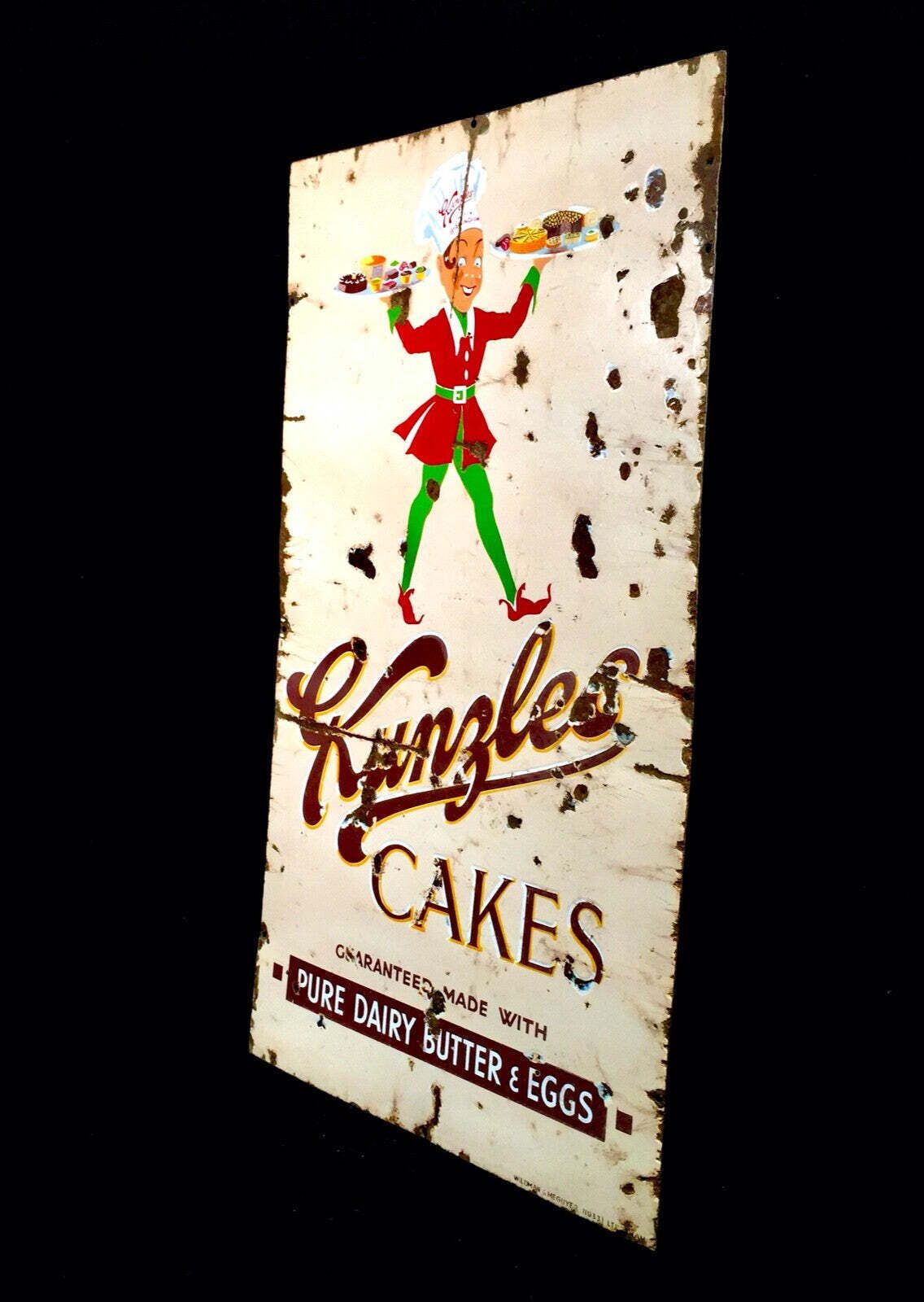 Antique Advertising   Early 20th Century Pictorial Enamel Sign For Kunzles Cakes