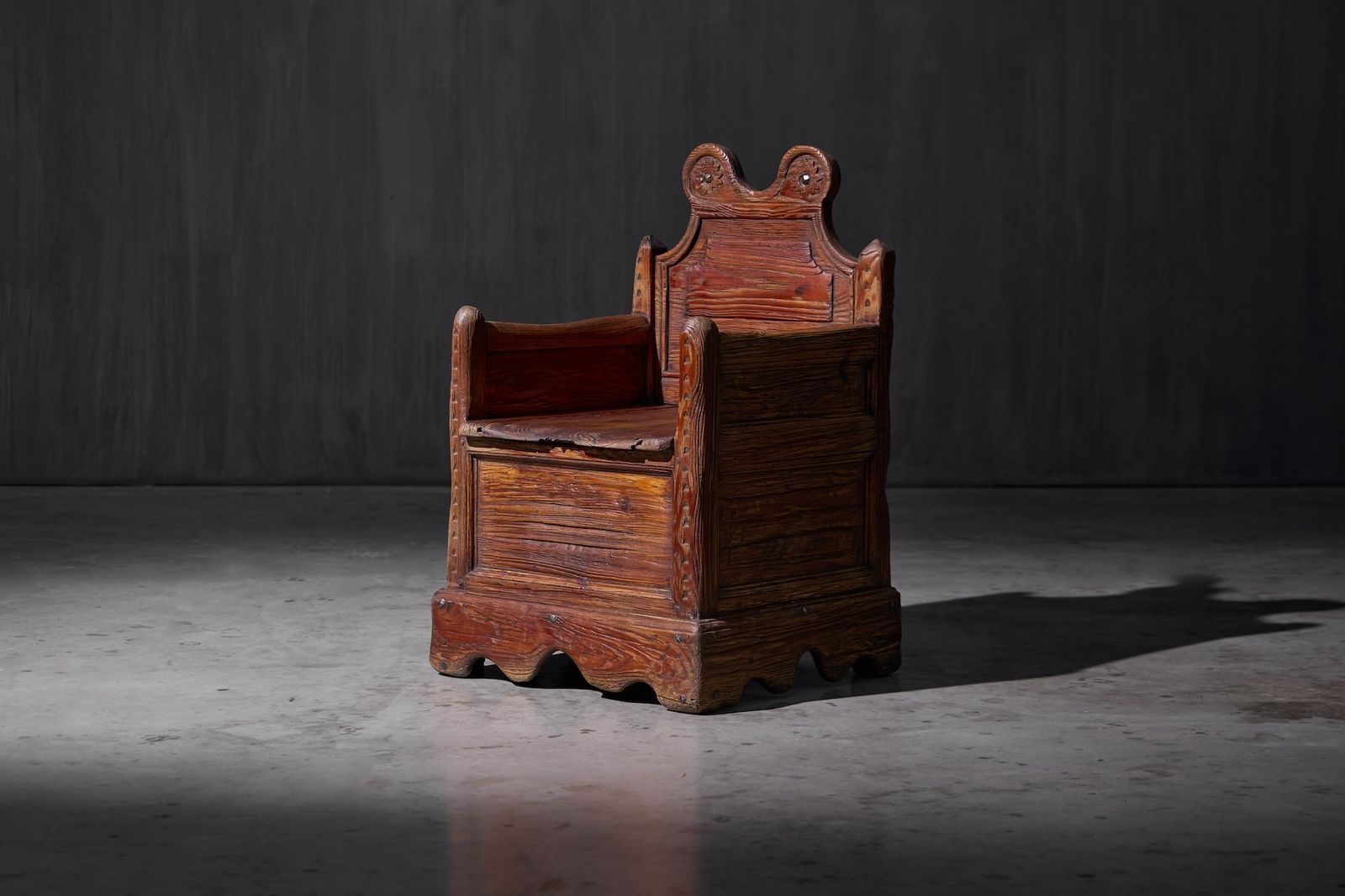 Curved Wooden Armchair With Inner Compartment, France, 19th Century