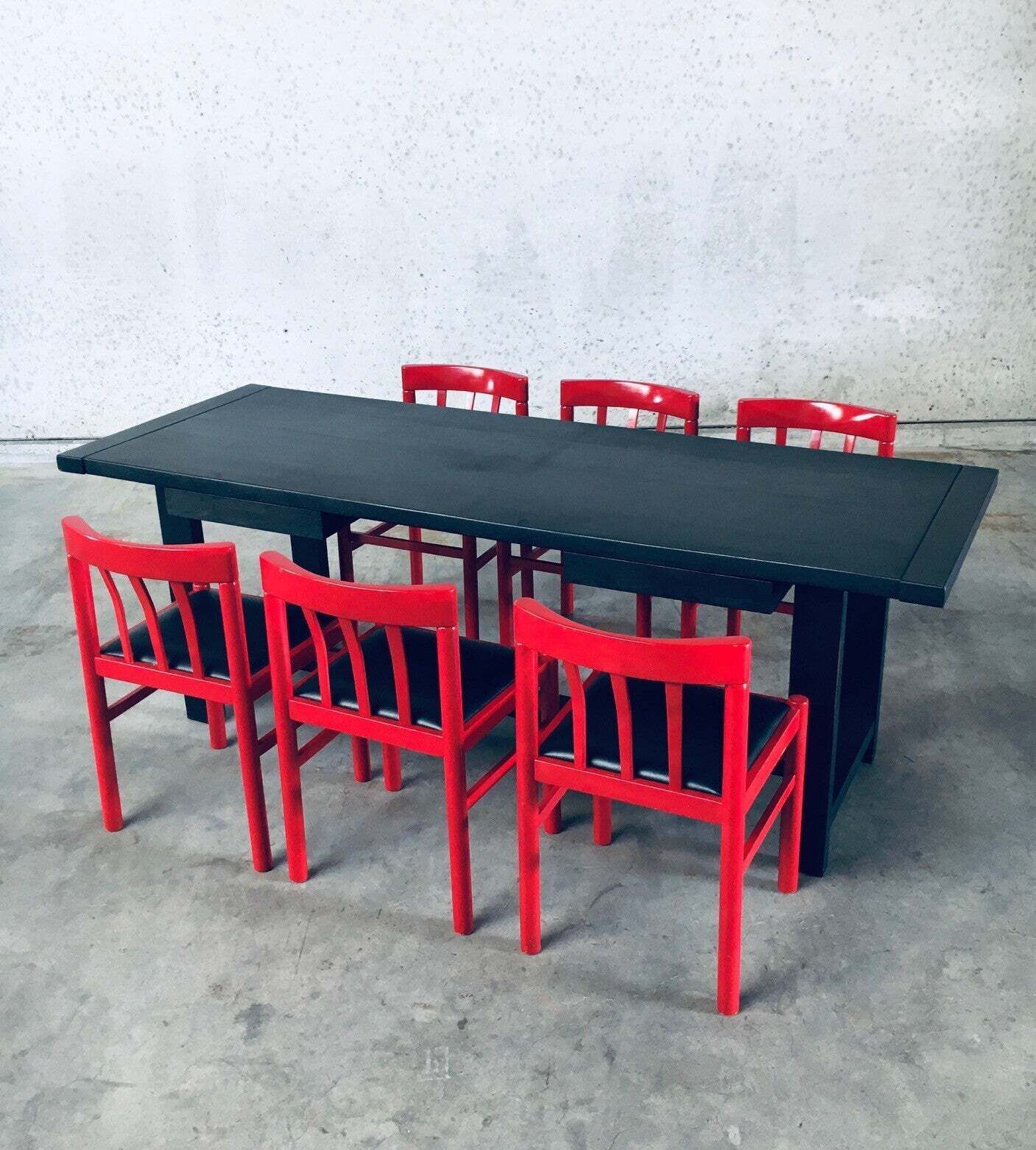 Midcentury Modern Design Red Dining Chair Set, 1960's Belgium photo furniture