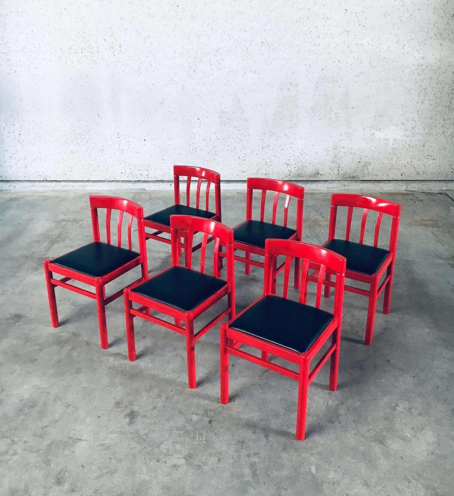 Mid Century Modern Design Eetkamerstoelen In Rood, Set Van 6 – België, Ca. Jaren 1960 photo vinterior