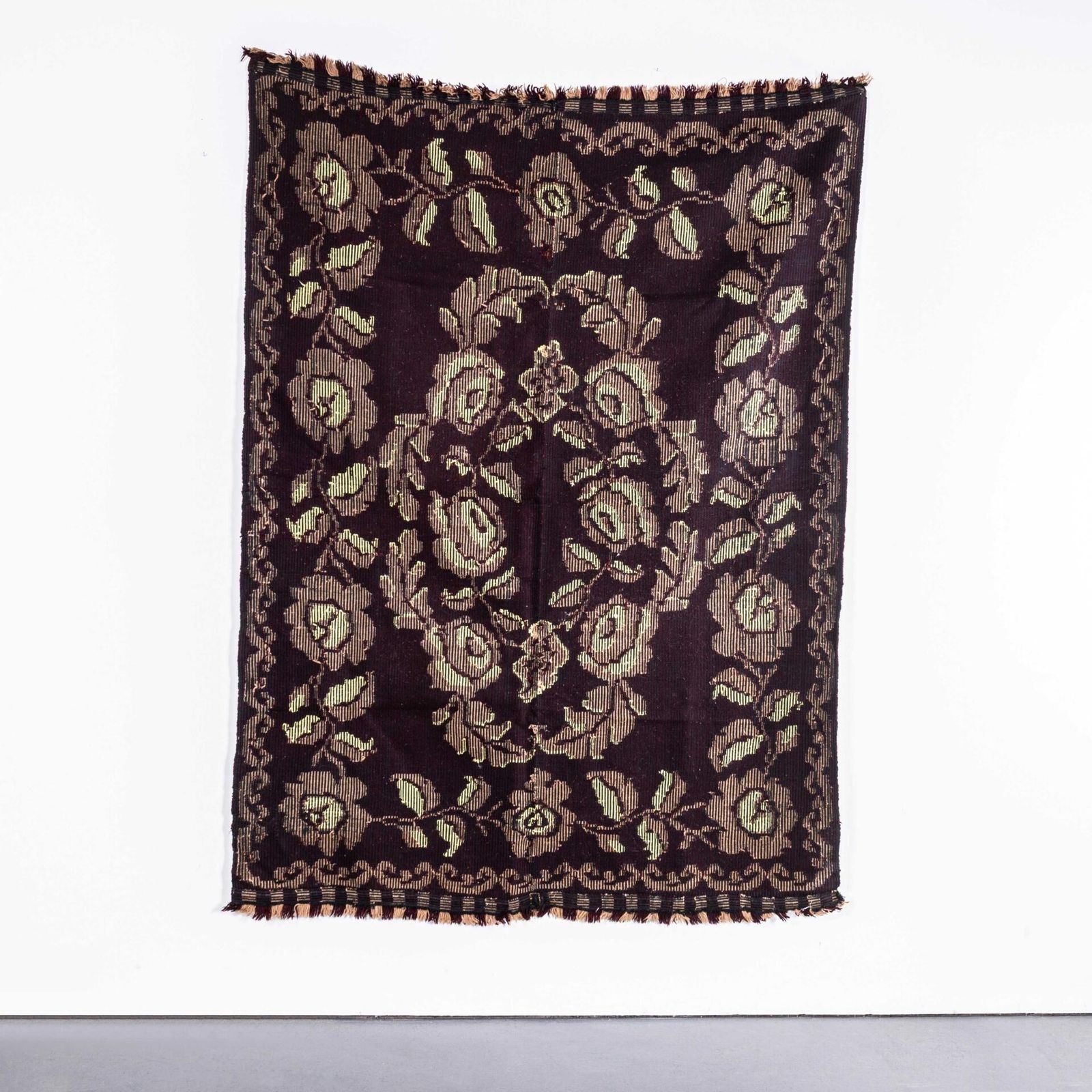 1950’s Handmade Maroon & Yellow Rose Patterned Folk Hungarian Wool Bedspread photo furniture