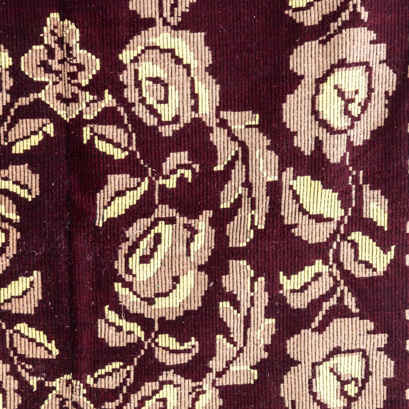 1950’s Handmade Maroon & Yellow Rose Patterned Folk Hungarian Wool Bedspread photo for sale