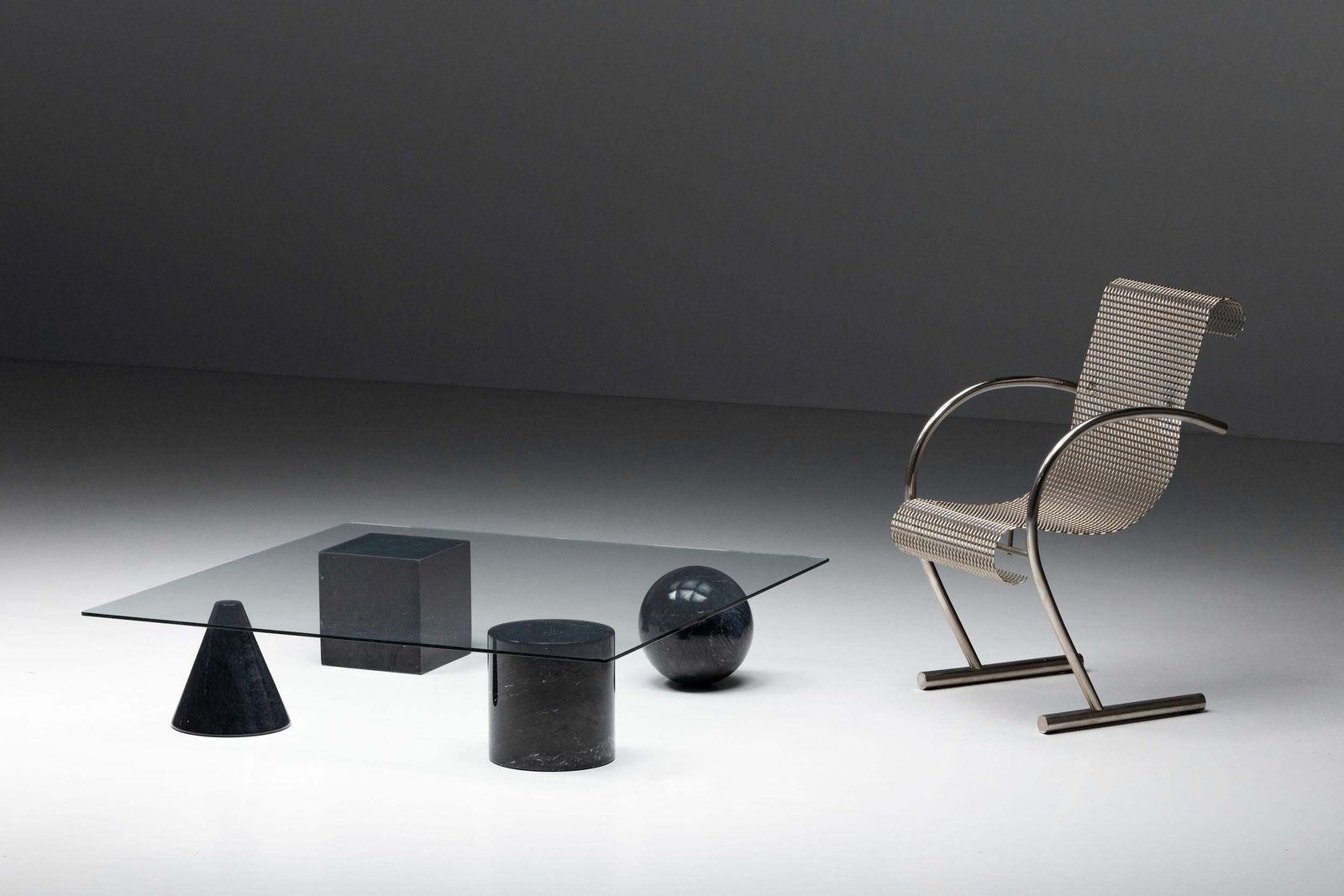 Marble And Glass Coffee Table In The Style Of Massimo Vignelli, 1970's photo furniture