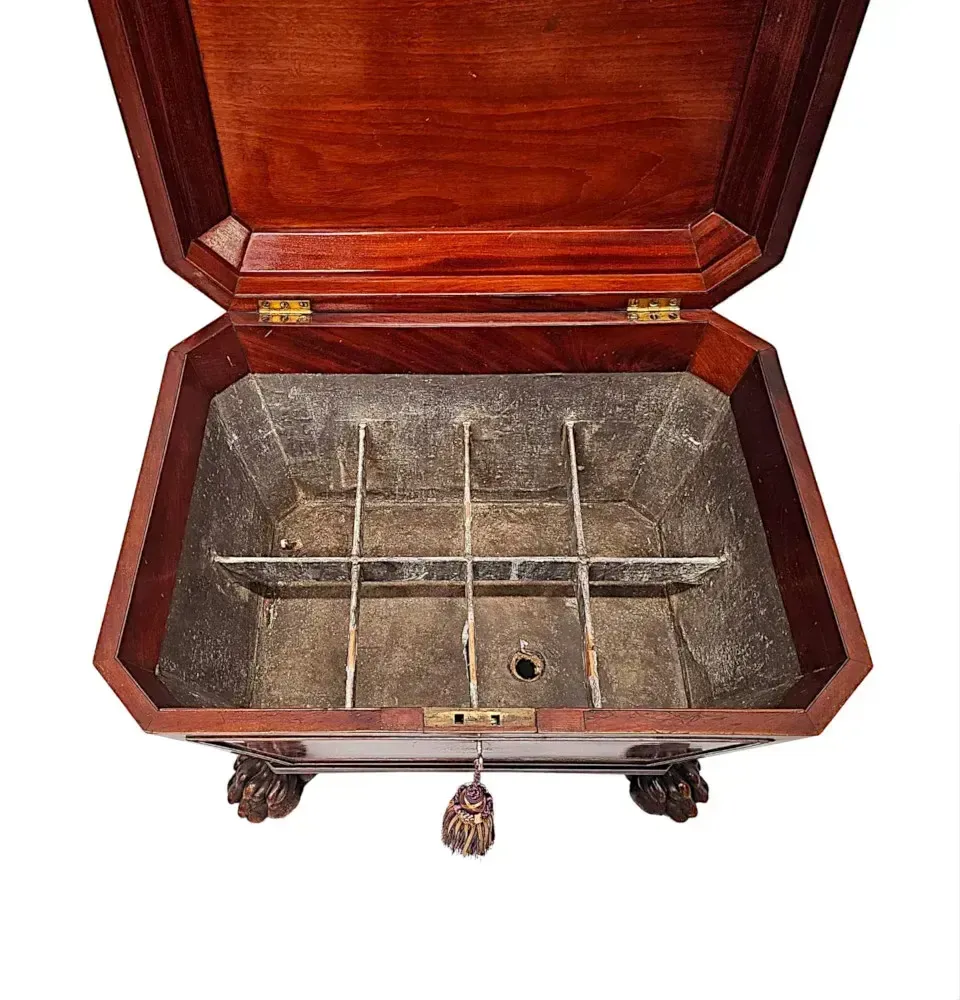 A Very Fine Early 19th Century Irish Sarcophagus Shaped Cellarette Or Wine Cooler On Paw Foot photo Furniture