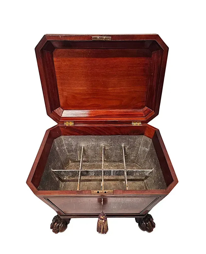 A Very Fine Early 19th Century Irish Sarcophagus Shaped Cellarette Or Wine Cooler On Paw Foot photo 3389.1248
