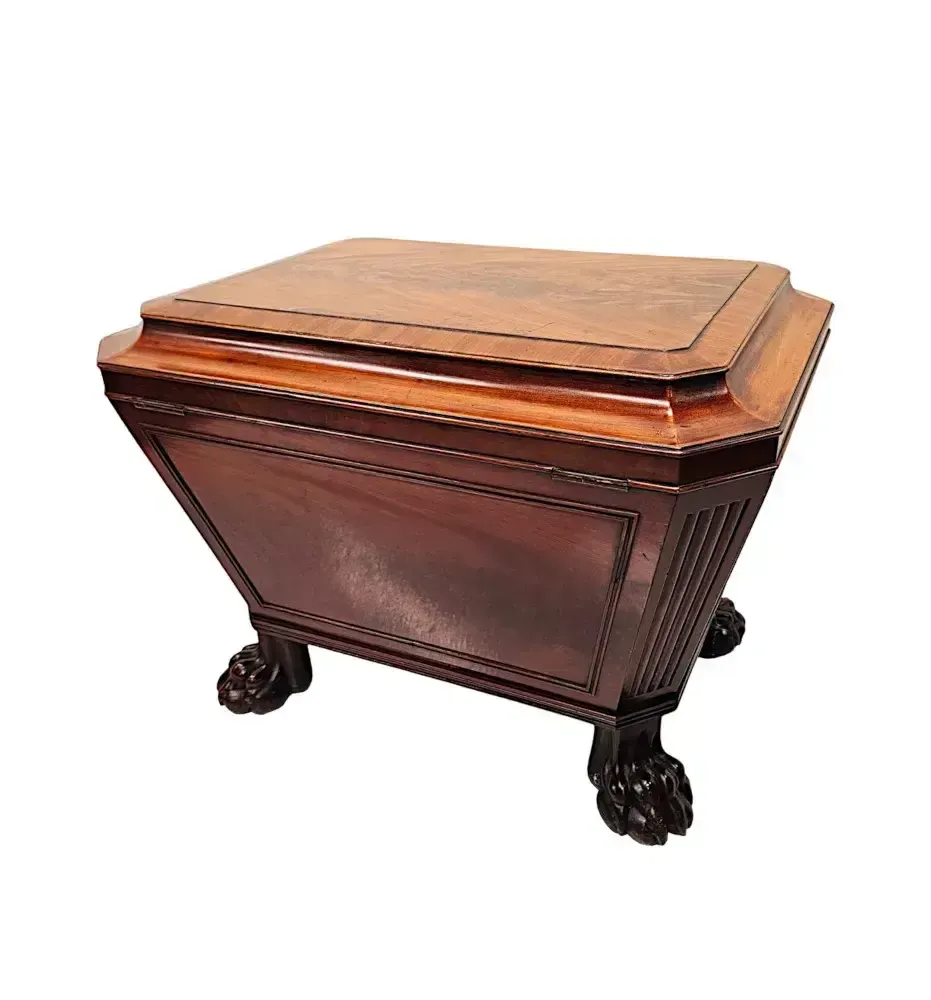 A Very Fine Early 19th Century Irish Sarcophagus Shaped Cellarette Or Wine Cooler On Paw Foot photo vintage