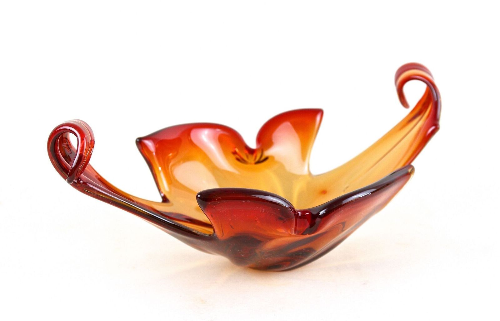 Mid Century Murano Sommerso Glass Bowl   Red/ Orange Tones, Italy Ca. 1960