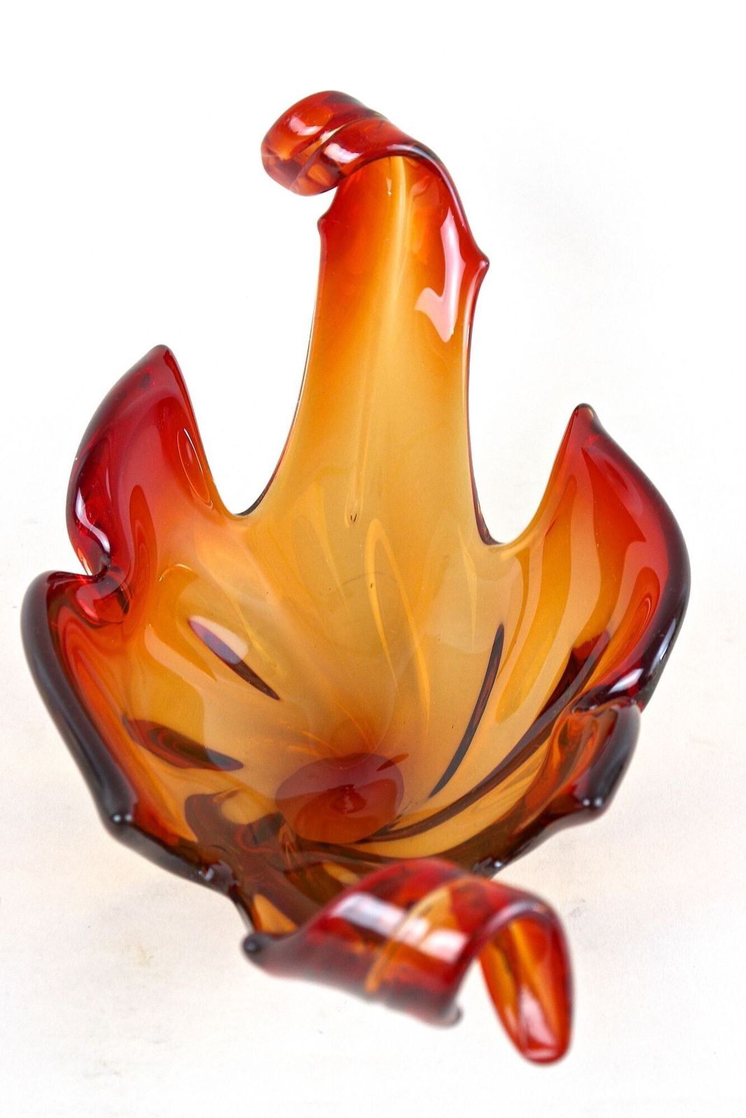 Mid Century Murano Sommerso Glass Bowl   Red/ Orange Tones, Italy Ca. 1960 photo vinterior