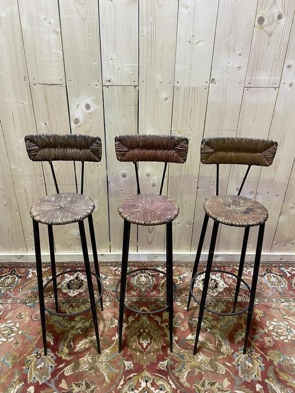 Suite De 3 Tabourets De Bar En Acier Et Paillés photo buy