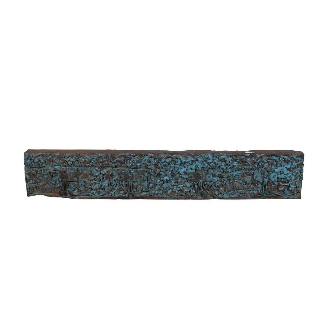 Antique Teal Carved Coat Hook Panel | Indian Teak Wall Rack | 19thc Rajasthan | Rustic Hallway Decor photo furniture