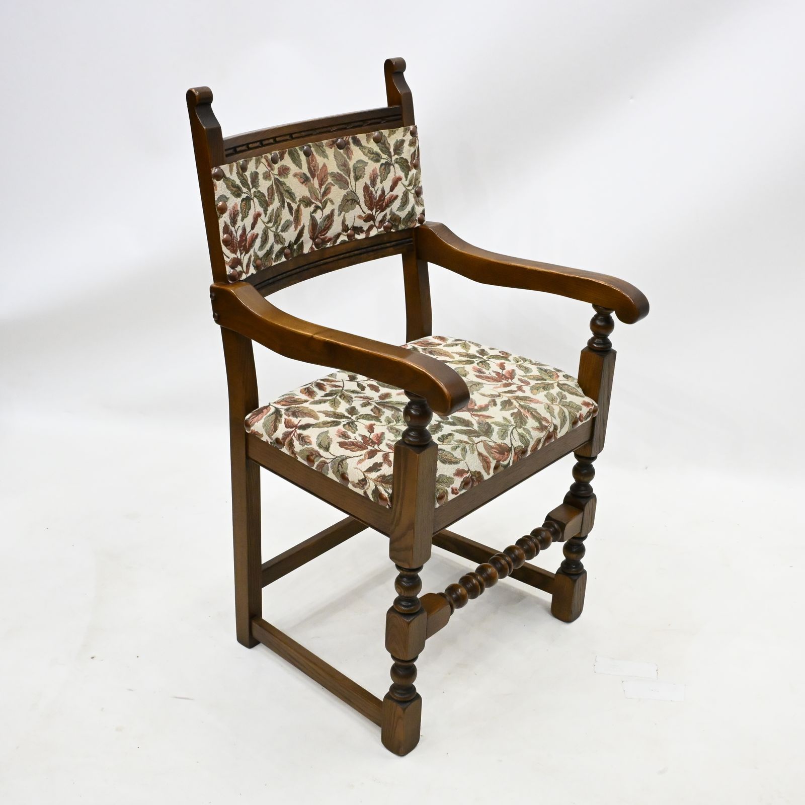 6 Old Charm Dining Chairs Light Oak Studded Upholstery 2 Carver Free Uk Delivery photo vinterior