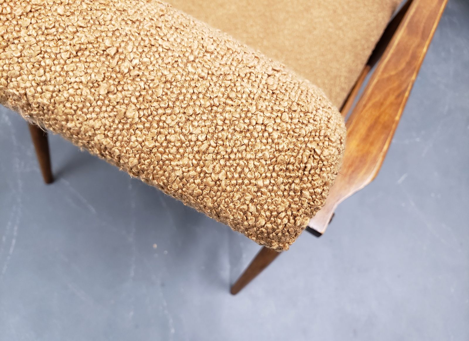 One Left   1960 Henryk Lis Armchair In Mocha Mousse Boucle photo for sale
