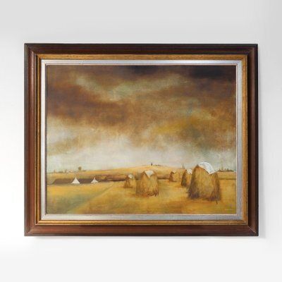 Frank Bogaert, Hay Landscape, 1950s, Oil On Board, Framed