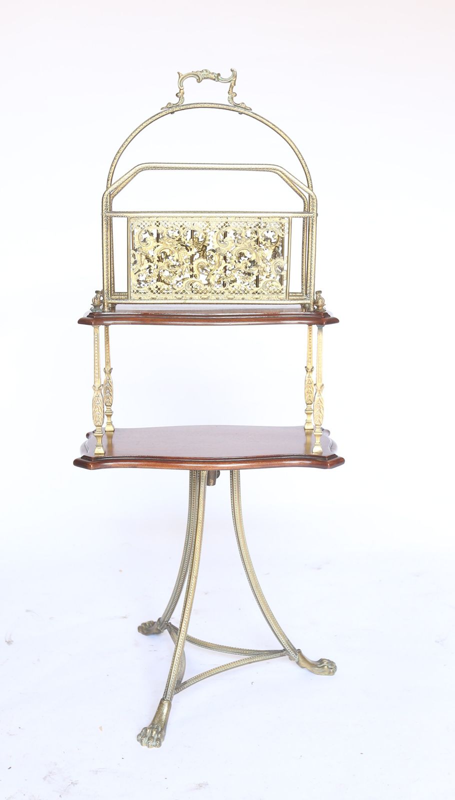 Victorian Mahogany & Gilt Brass Revolving Canterbury On Stand
