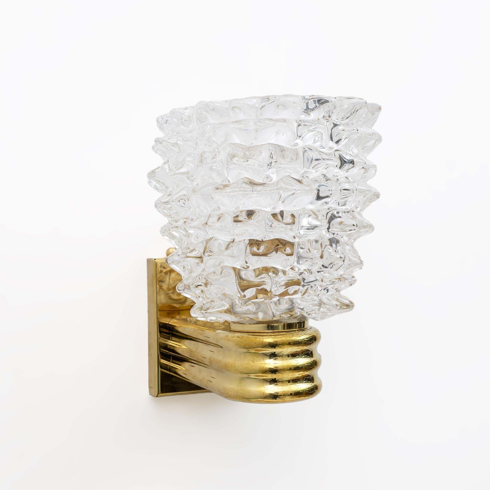 Barovier & Toso Art Dèco Style Brass And Rostrato Murano Glass Big Sconces, Pair photo Lighting