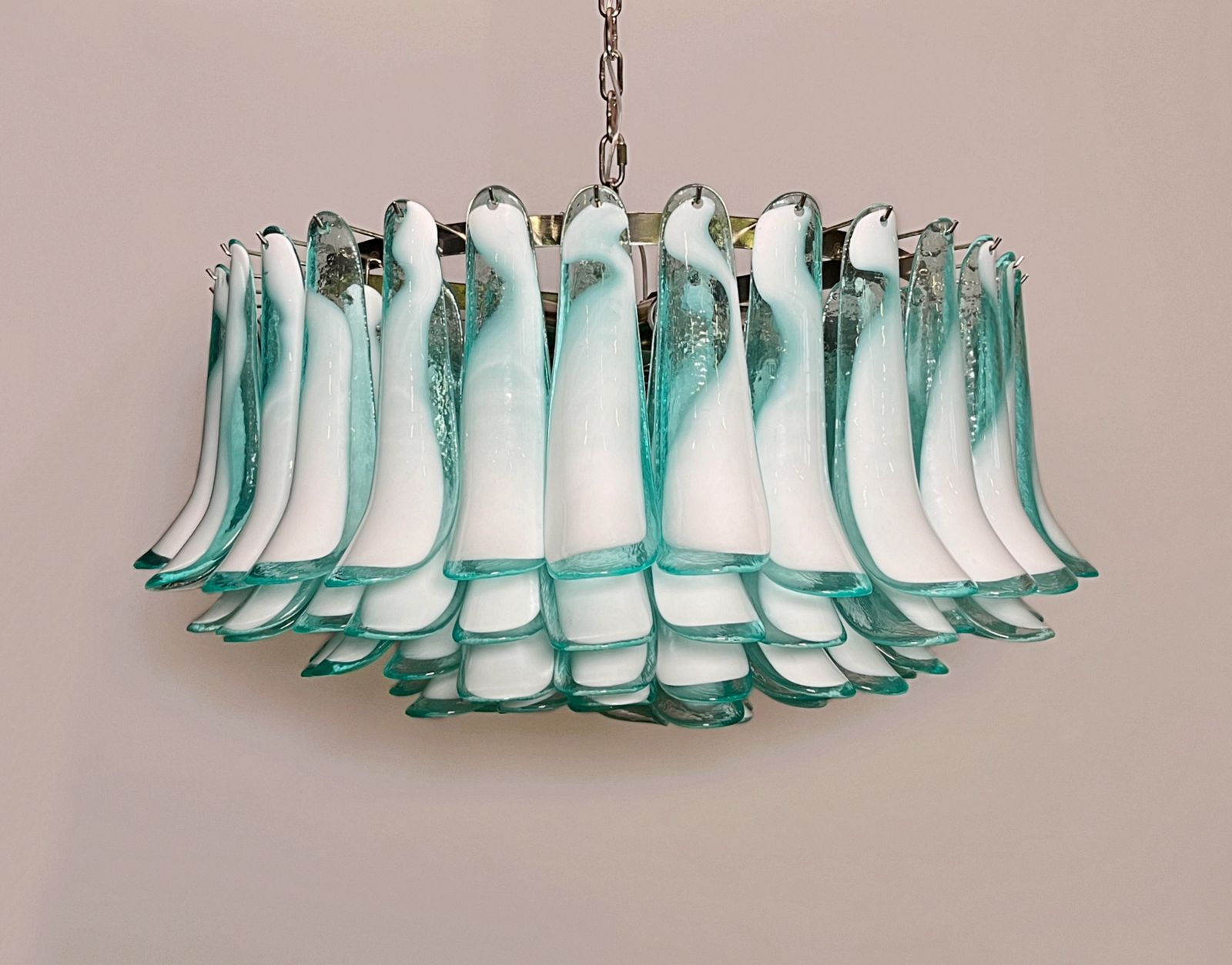 Large Murano Glass Chandelier  101 Turquoise Lattimo Glass Petal photo Lighting