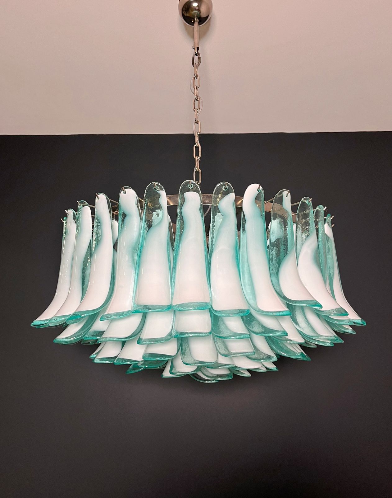 Large Murano Glass Chandelier  101 Turquoise Lattimo Glass Petal photo buy