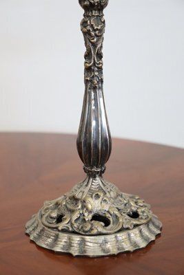 Candleholders In Silvered Metal, 1980s, Set Of 2 photo for sale