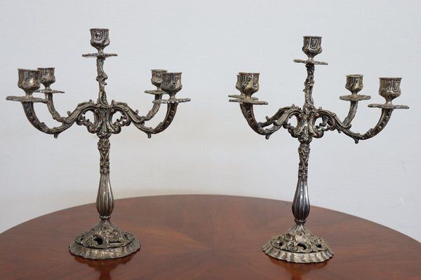 photo furniture Candleholders In Silvered Metal, 1980s, Set Of 2