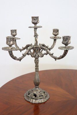 photo for sale Candleholders In Silvered Metal, 1980s, Set Of 2