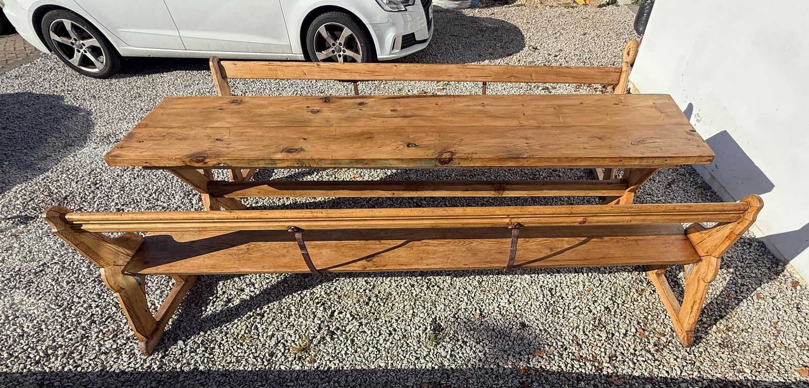 Large Vintage Pine Large Refectory Table With Two Pew Style Benches photo Furniture