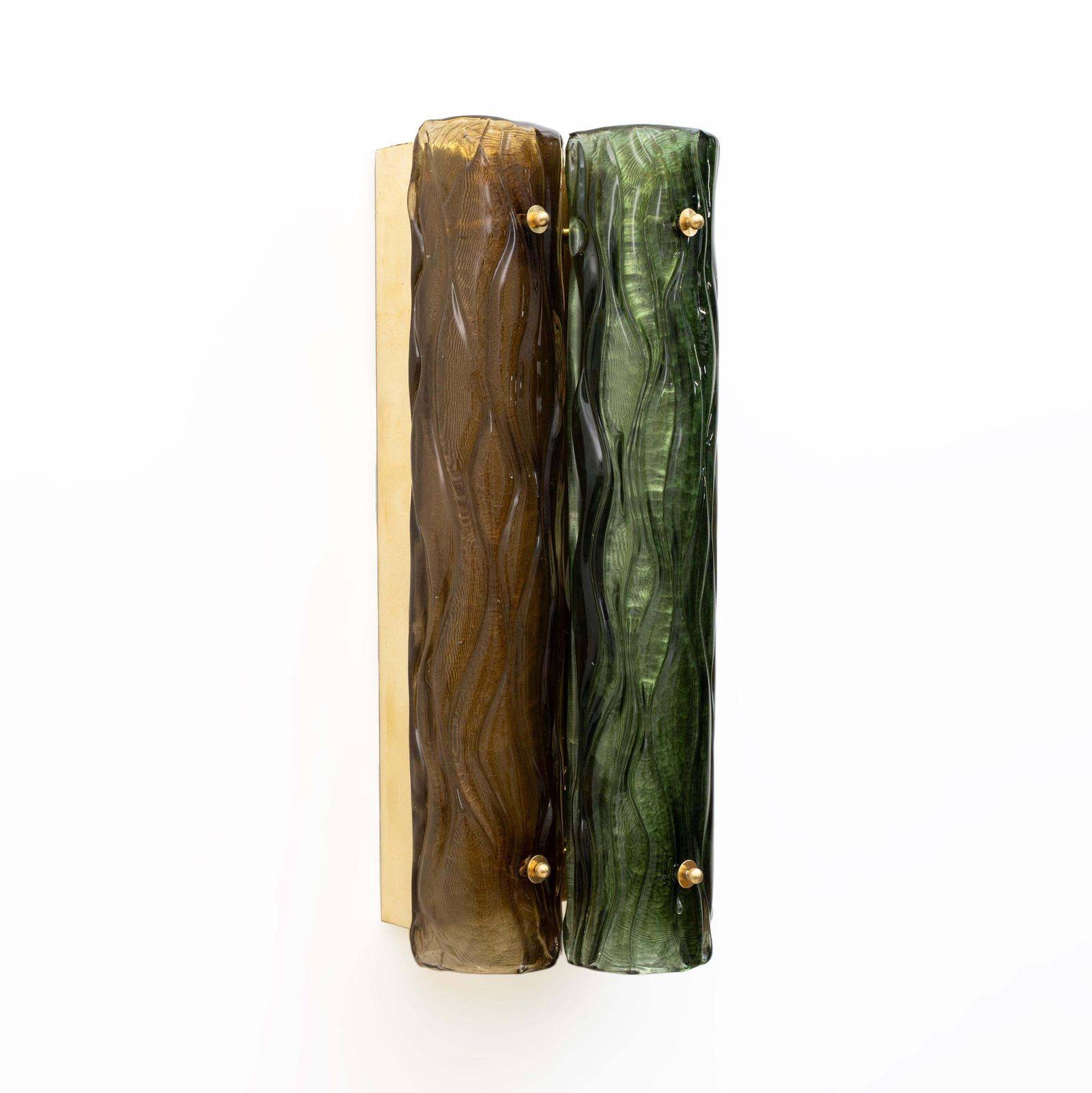 Pair Of Modern Amber And Green Murano Glass And Brass Sconces photo Lighting
