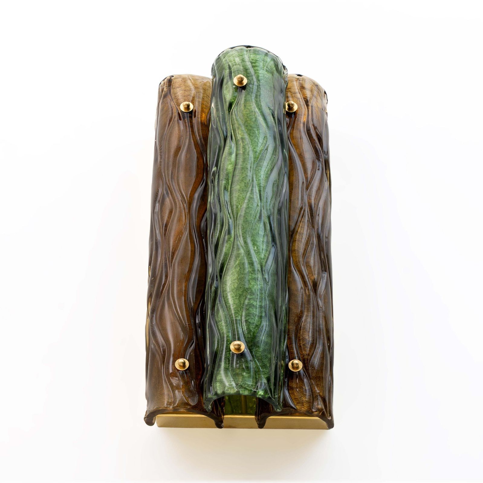 Pair Of Modern Amber And Green Murano Glass And Brass Sconces photo buy