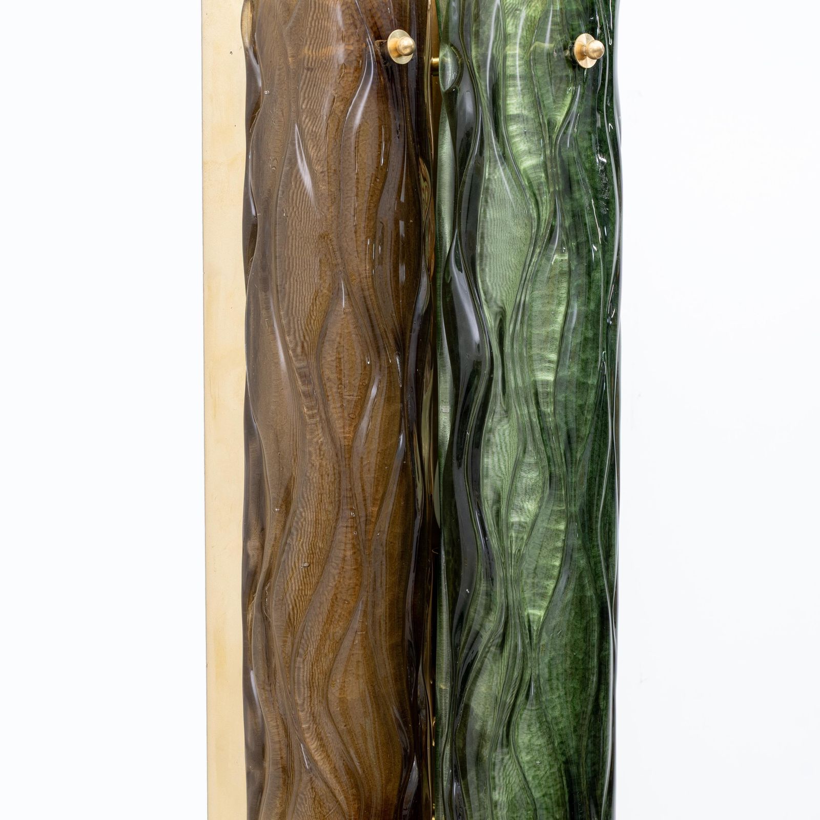 Pair Of Modern Amber And Green Murano Glass And Brass Sconces photo vintage