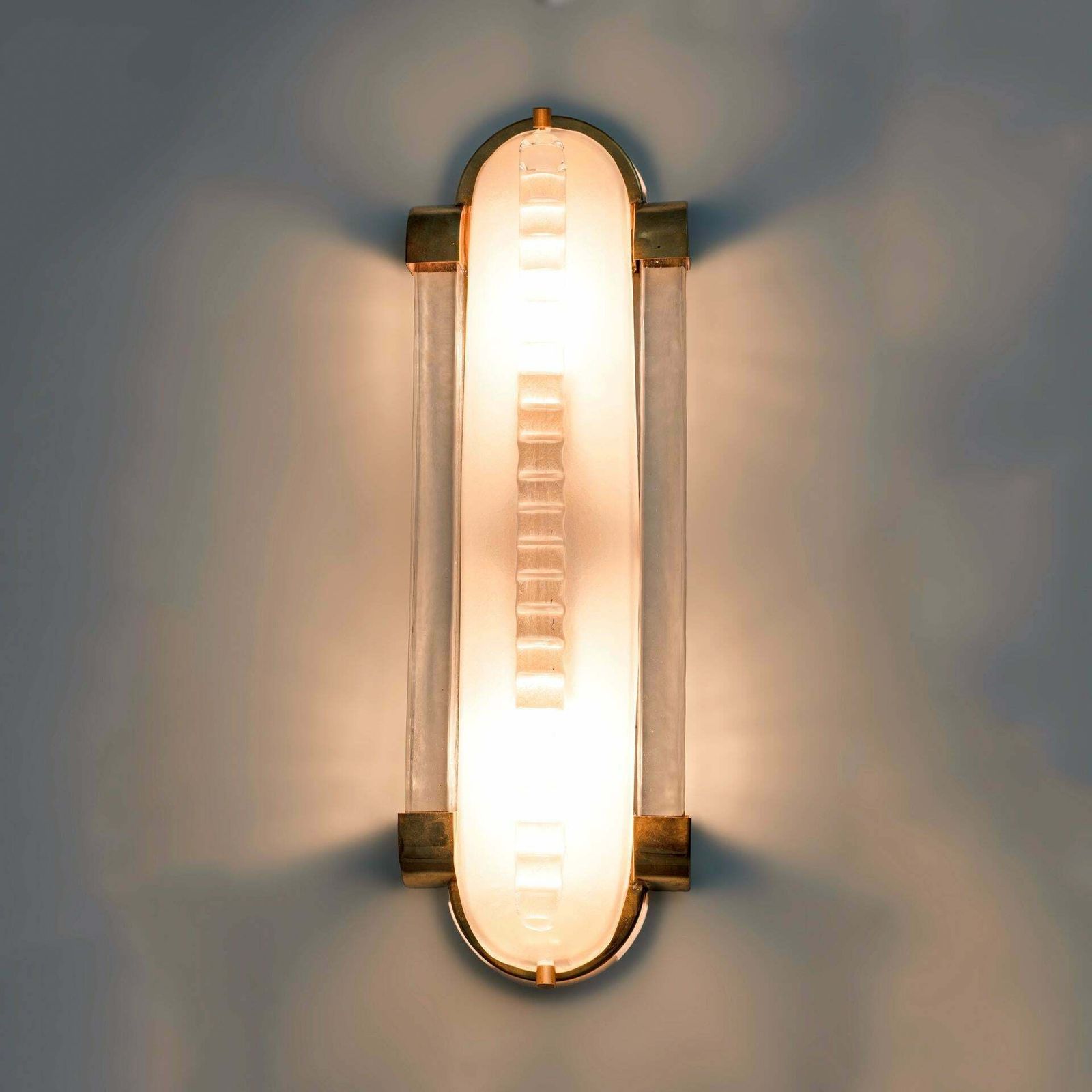 Pair Of Art Dèco Style Brass And Frosted Murano Glass Sconces photo for sale