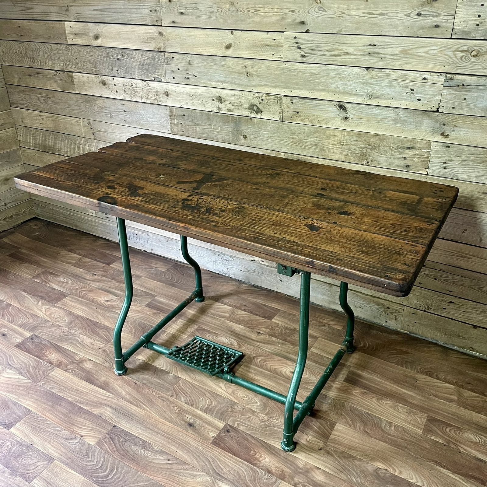 Vintage 1940's Industrial Metal Frame Air Ministry Rustic Plank Table Desk photo vintage