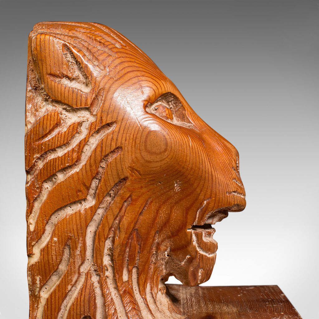 photo for sale Pair Of Antique Carved Lion Bookends, English Pine, Georgian Revival, Edwardian