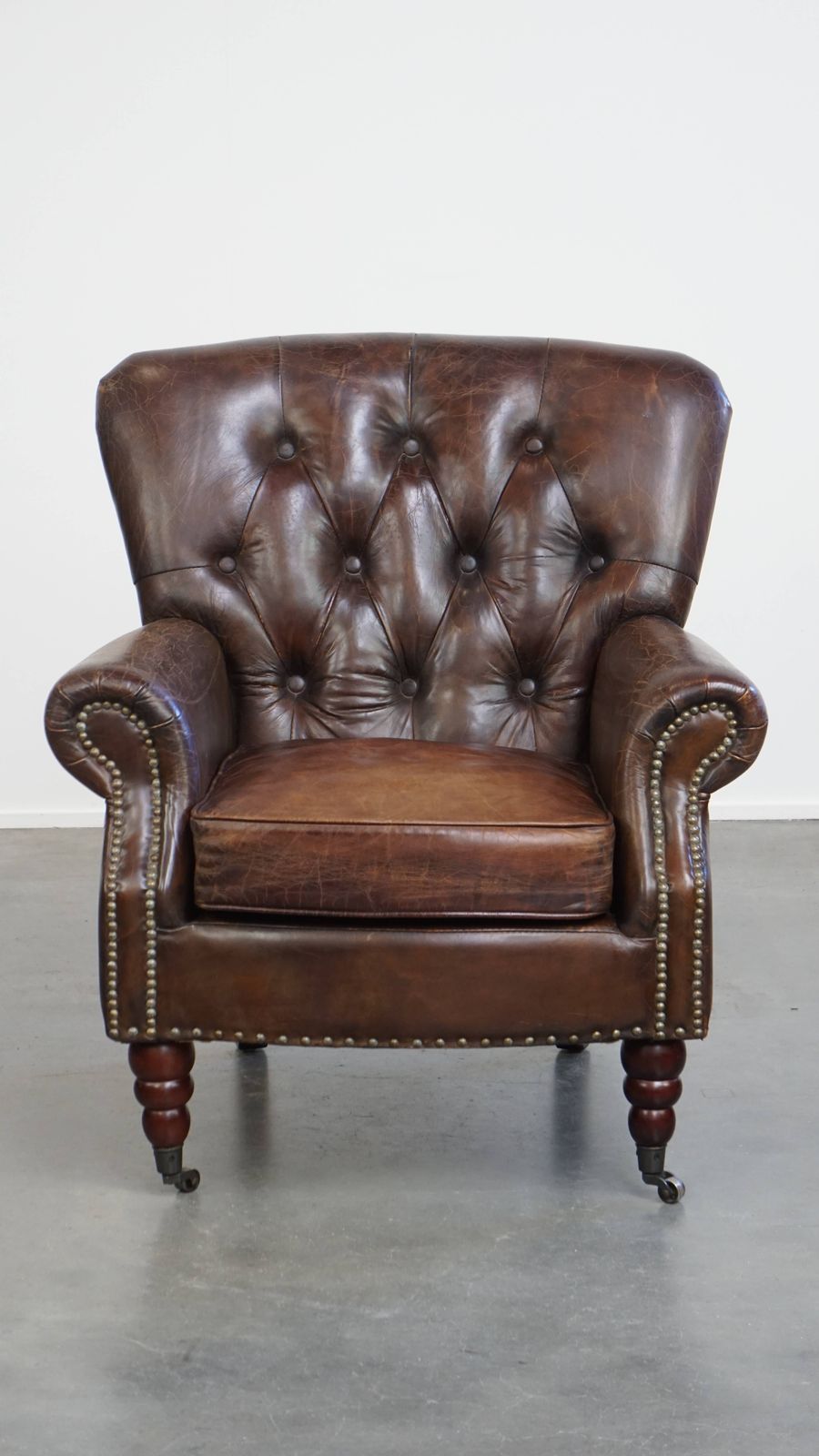 Beautiful, Unique Cognac Colored Brown Nerfde Rundleren Chesterfield Armchair/ Armchair photo furniture