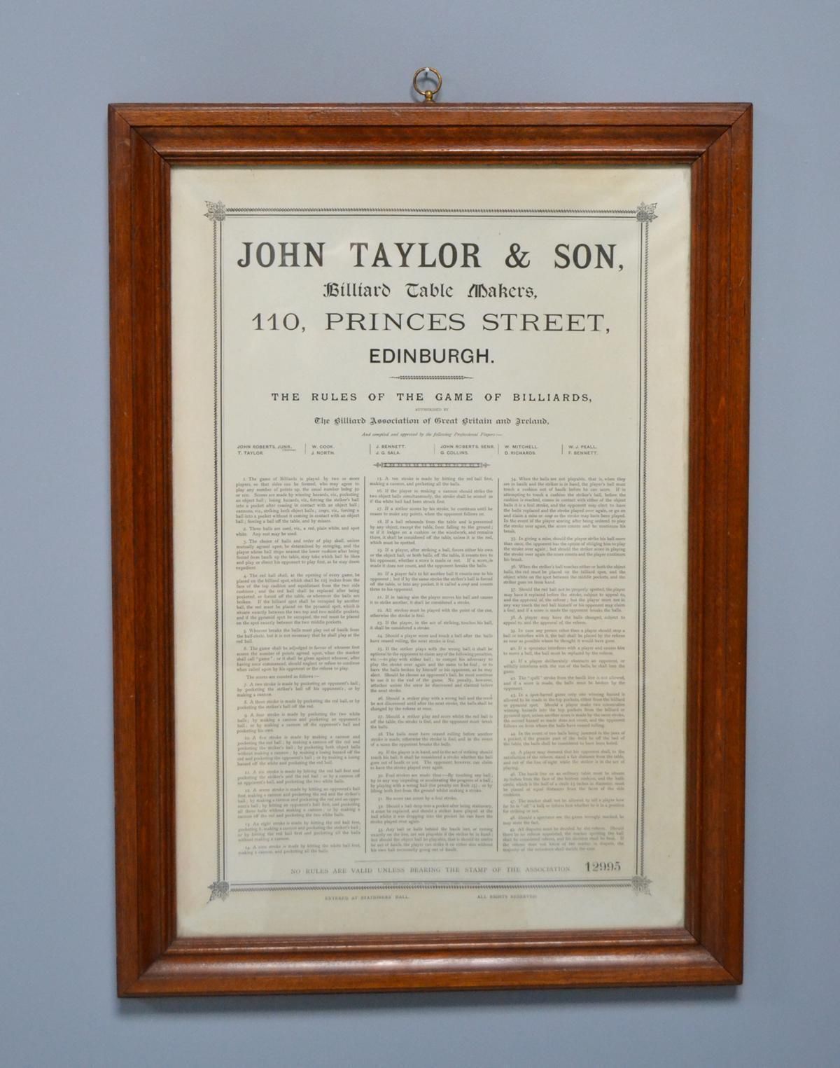 The Rules Of Billiards By Taylor Of Edinburgh