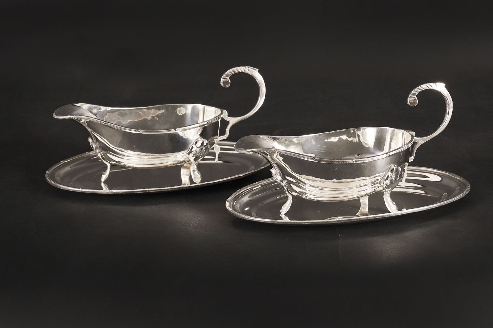 Antique Pair English Silver Plated Sauce Boats On Stands Circa 1910 photo furniture