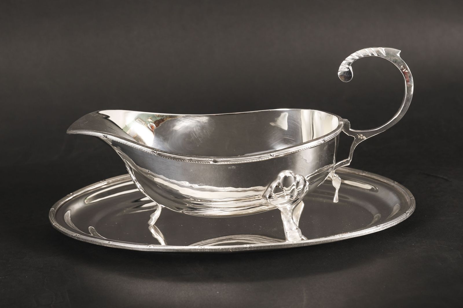 350.0 Antique Pair English Silver Plated Sauce Boats On Stands Circa 1910 photo