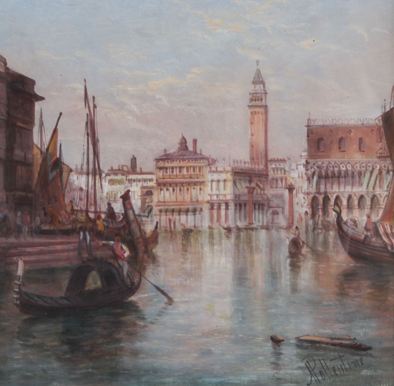 Antique Oil On Canvas Painting Of  Venice By Alfred Pollentine 19th Century photo Art