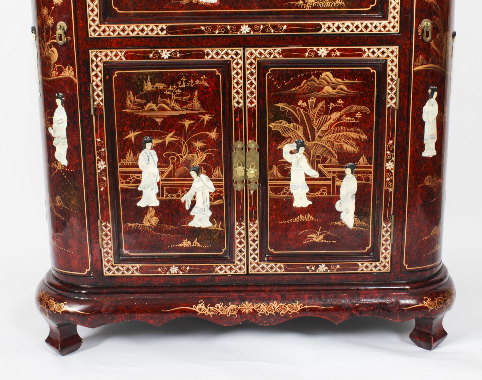 photo buy Vintage Japanese Burgundy Lacquered Cocktail Cabinet Dry Bar & Glasses 20th C